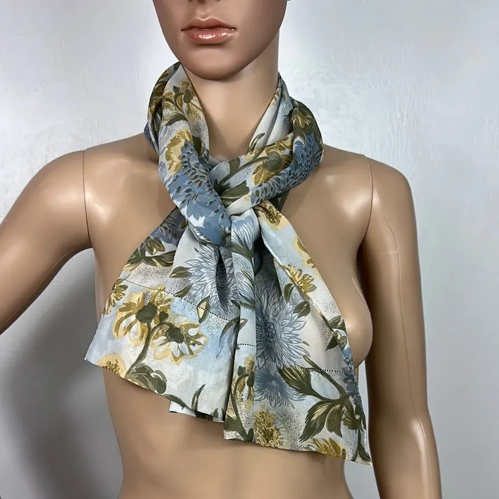 Liz Claiborne Vintage Silk Floral Print Hand Rolled Rectangle Scarf